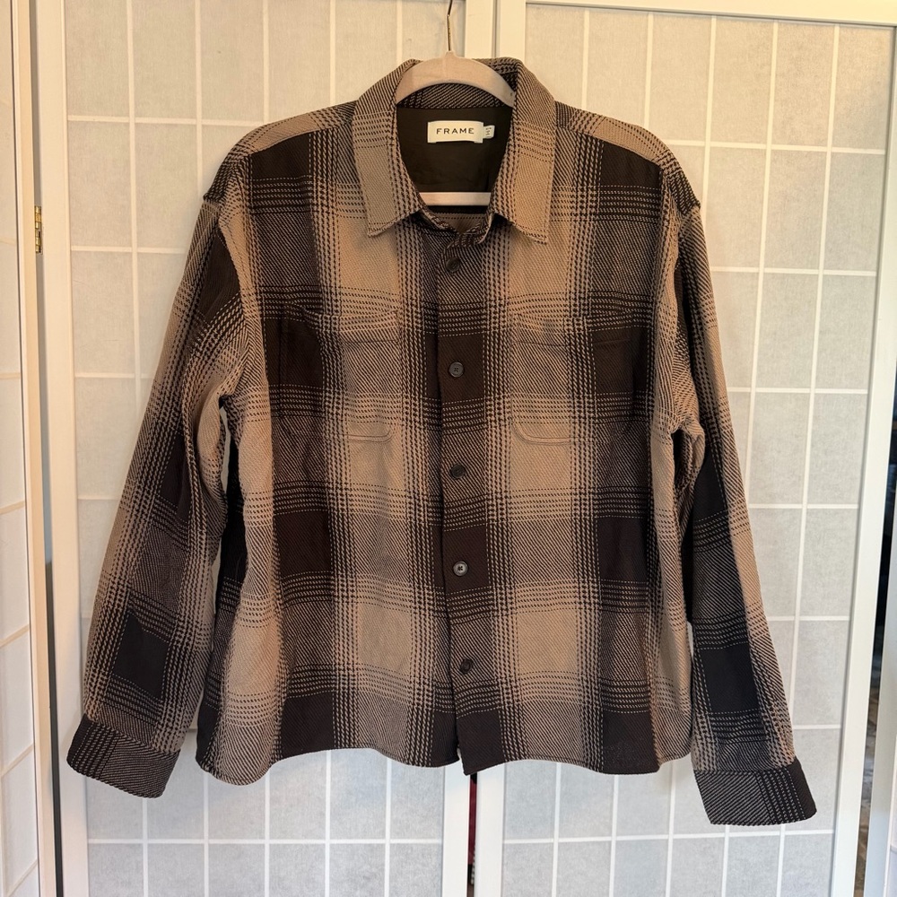 Frame Denim Men’s Chunky Plaid Shirt / Shacket Brown Medium EUC - Picture 7 of 13